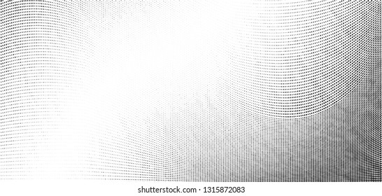 Abstract monochrome grunge halftone pattern. Soft dynamic lines. Half tone  vector illustration with dots. Modern black and white polka dots wide background for web design, brochures, leaflets, print