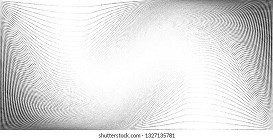 Abstract monochrome grunge halftone pattern. Soft dynamic lines. Half tone  vector illustration with dots. Modern black and white polka dots wide background for web design, brochures, leaflets, print