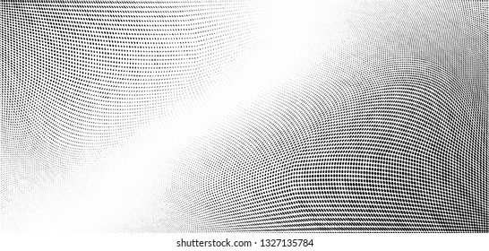 Abstract monochrome grunge halftone pattern. Soft dynamic lines. Half tone  vector illustration with dots. Modern black and white polka dots wide background for web design, brochures, leaflets, print
