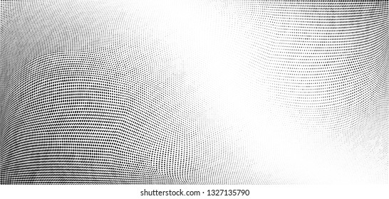 Abstract monochrome grunge halftone pattern. Soft dynamic lines. Half tone  vector illustration with dots. Modern black and white polka dots wide background for web design, brochures, leaflets, print