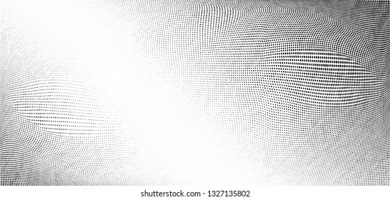 Abstract monochrome grunge halftone pattern. Soft dynamic lines. Half tone  vector illustration with dots. Modern black and white polka dots wide background for web design, brochures, leaflets, print