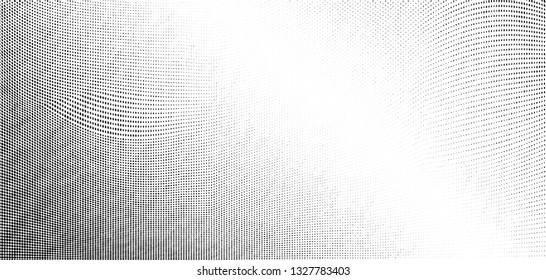 Abstract monochrome grunge halftone pattern. Soft dynamic lines. Half tone  vector illustration with dots. Modern black and white polka dots wide background for web design, brochures, leaflets, print