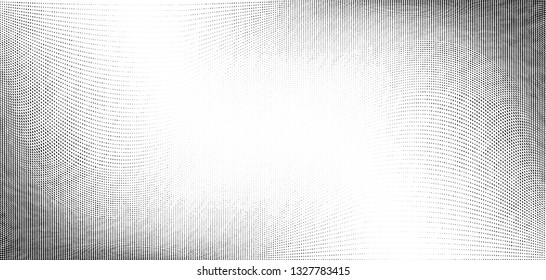 Abstract monochrome grunge halftone pattern. Soft dynamic lines. Half tone  vector illustration with dots. Modern black and white polka dots wide background for web design, brochures, leaflets, print