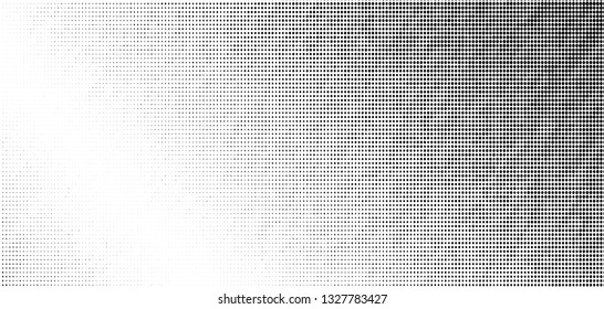 Abstract monochrome grunge halftone pattern. Soft dynamic lines. Half tone  vector illustration with dots. Modern black and white polka dots wide background for web design, brochures, leaflets, print