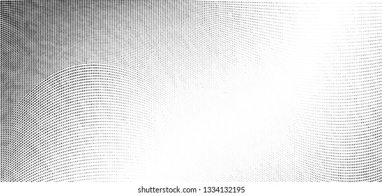 Abstract monochrome grunge halftone pattern. Soft dynamic lines. Half tone  vector illustration with dots. Modern black and white polka dots wide background for web design, brochures, leaflets, print