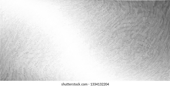 Abstract monochrome grunge halftone pattern. Soft dynamic lines. Half tone  vector illustration with dots. Modern black and white polka dots wide background for web design, brochures, leaflets, print