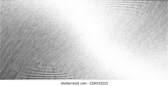 Abstract monochrome grunge halftone pattern. Soft dynamic lines. Half tone  vector illustration with dots. Modern black and white polka dots wide background for web design, brochures, leaflets, print