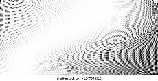 Abstract monochrome grunge halftone pattern. Soft dynamic lines. Half tone  vector illustration with dots. Modern black and white polka dots wide background for web design, brochures, leaflets, print