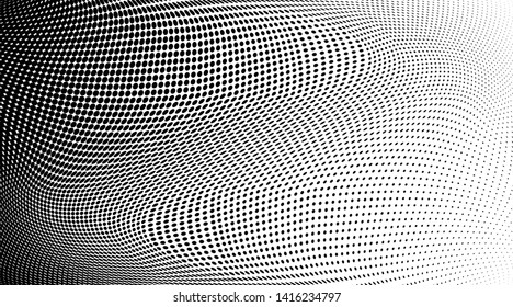 Abstract monochrome grunge halftone pattern. Soft dynamic lines. Half tone  vector illustration with dots. Modern black and white polka dots wide background for web design, brochures, leaflets, print