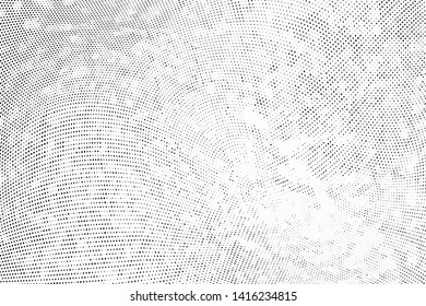 Abstract monochrome grunge halftone pattern. Soft dynamic lines. Half tone  vector illustration with dots. Modern black and white polka dots wide background for web design, brochures, leaflets, print