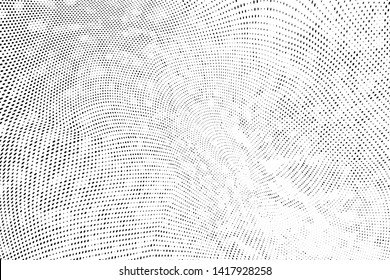 Abstract monochrome grunge halftone pattern. Soft dynamic lines. Half tone  vector illustration with dots. Modern black and white polka dots wide background for web design, brochures, leaflets, print