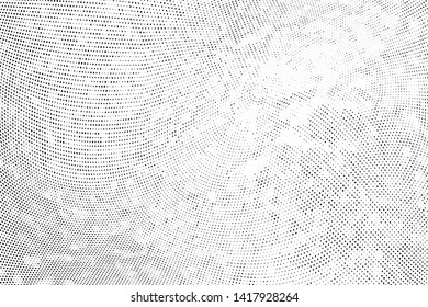 Abstract monochrome grunge halftone pattern. Soft dynamic lines. Half tone  vector illustration with dots. Modern black and white polka dots wide background for web design, brochures, leaflets, print