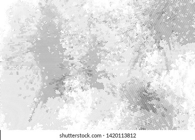 Abstract monochrome grunge halftone pattern. Soft dynamic lines. Half tone  vector illustration with dots. Modern black and white polka dots wide background for web design, brochures, leaflets, print