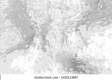 Abstract monochrome grunge halftone pattern. Soft dynamic lines. Half tone  vector illustration with dots. Modern black and white polka dots wide background for web design, brochures, leaflets, print