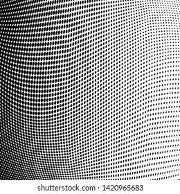 Abstract monochrome grunge halftone pattern. Soft dynamic lines. Half tone  vector illustration with dots. Modern black and white polka dots wide background for web design, brochures, leaflets, print