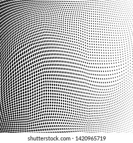 Abstract monochrome grunge halftone pattern. Soft dynamic lines. Half tone  vector illustration with dots. Modern black and white polka dots wide background for web design, brochures, leaflets, print