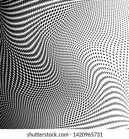 Abstract monochrome grunge halftone pattern. Soft dynamic lines. Half tone  vector illustration with dots. Modern black and white polka dots wide background for web design, brochures, leaflets, print