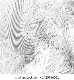 Abstract monochrome grunge halftone pattern. Soft dynamic lines. Half tone  vector illustration with dots. Modern black and white polka dots wide background for web design, brochures, leaflets, print