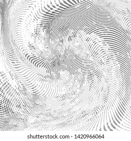 Abstract monochrome grunge halftone pattern. Soft dynamic lines. Half tone  vector illustration with dots. Modern black and white polka dots wide background for web design, brochures, leaflets, print