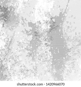 Abstract monochrome grunge halftone pattern. Soft dynamic lines. Half tone  vector illustration with dots. Modern black and white polka dots wide background for web design, brochures, leaflets, print