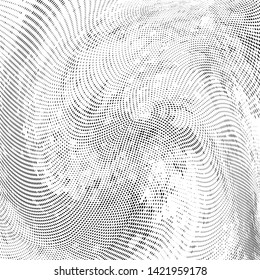 Abstract monochrome grunge halftone pattern. Soft dynamic lines. Half tone  vector illustration with dots. Modern black and white polka dots wide background for web design, brochures, leaflets, print