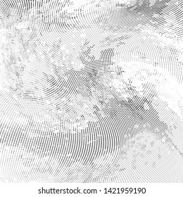 Abstract monochrome grunge halftone pattern. Soft dynamic lines. Half tone  vector illustration with dots. Modern black and white polka dots wide background for web design, brochures, leaflets, print