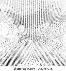 Abstract monochrome grunge halftone pattern. Soft dynamic lines. Half tone  vector illustration with dots. Modern black and white polka dots wide background for web design, brochures, leaflets, print