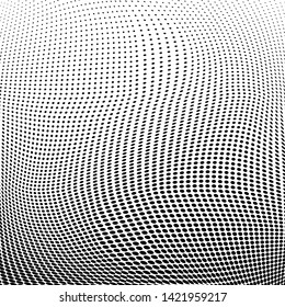 Abstract monochrome grunge halftone pattern. Soft dynamic lines. Half tone  vector illustration with dots. Modern black and white polka dots wide background for web design, brochures, leaflets, print