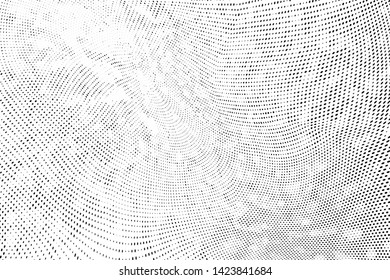 Abstract monochrome grunge halftone pattern. Soft dynamic lines. Half tone  vector illustration with dots. Modern black and white polka dots wide background for web design, brochures, leaflets, print