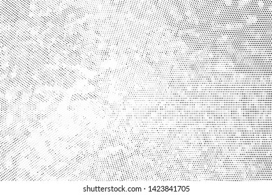 Abstract monochrome grunge halftone pattern. Soft dynamic lines. Half tone  vector illustration with dots. Modern black and white polka dots wide background for web design, brochures, leaflets, print