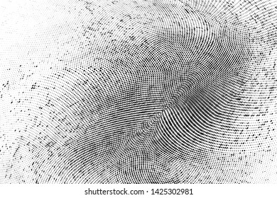 Abstract monochrome grunge halftone pattern. Soft dynamic lines. Half tone  vector illustration with dots. Modern black and white polka dots wide background for web design, brochures, leaflets, print