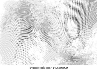 Abstract monochrome grunge halftone pattern. Soft dynamic lines. Half tone  vector illustration with dots. Modern black and white polka dots wide background for web design, brochures, leaflets, print