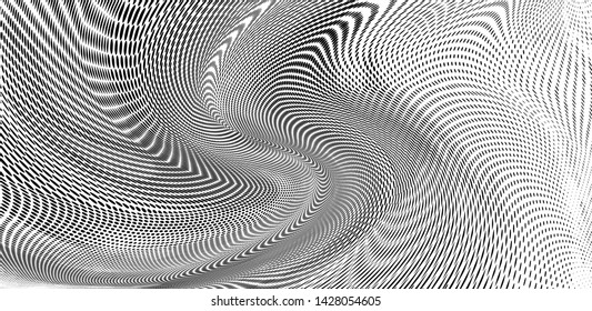 Abstract monochrome grunge halftone pattern. Soft dynamic lines. Half tone  panoramic vector illustration with dots. Modern black and white polka dots wide background for web design, leaflets, print