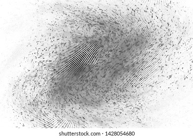 Abstract monochrome grunge halftone pattern. Soft dynamic lines. Half tone  panoramic vector illustration with dots. Modern black and white polka dots wide background for web design, leaflets, print