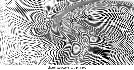 Abstract monochrome grunge halftone pattern. Soft dynamic lines. Half tone  panoramic vector illustration with dots. Modern black and white polka dots wide background for web design, leaflets, print