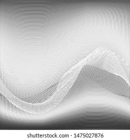 Abstract monochrome grunge halftone pattern. Soft dynamic lines. Half tone  square vector illustration with dots. Modern black and white polka dots wide background for web design, leaflets, print