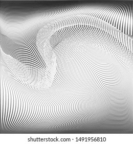 Abstract monochrome grunge halftone pattern. Soft dynamic lines. Half tone  square vector illustration with dots. Modern black and white polka dots wide background for web design, leaflets, print