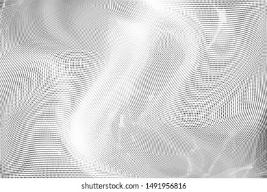 Abstract monochrome grunge halftone pattern. Soft dynamic lines. Half tone  geometric vector illustration with dots. Modern black and white polka dots wide background for web design, leaflets, print