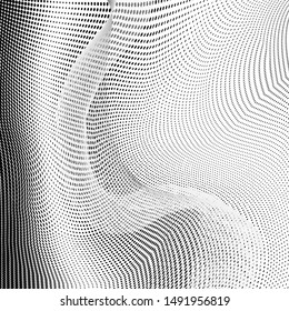 Abstract monochrome grunge halftone pattern. Soft dynamic lines. Half tone  square vector illustration with dots. Modern black and white polka dots wide background for web design, leaflets, print