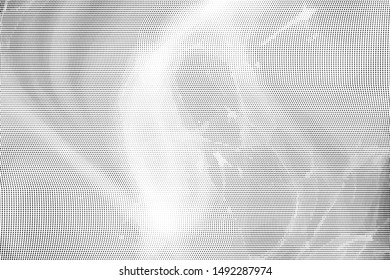 Abstract monochrome grunge halftone pattern. Soft dynamic lines. Half tone  geometric vector illustration with dots. Modern black and white polka dots wide background for web design, leaflets, print
