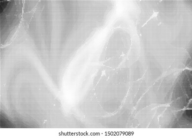 Abstract monochrome grunge halftone pattern. Soft dynamic lines. Half tone  geometric vector illustration with dots. Modern black and white polka dots wide background for web design, leaflets, print