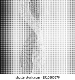 Abstract monochrome grunge halftone pattern. Soft dynamic lines. Half tone  black and white vector illustration with dots. Modern black and white polka dots wide background for web design, print