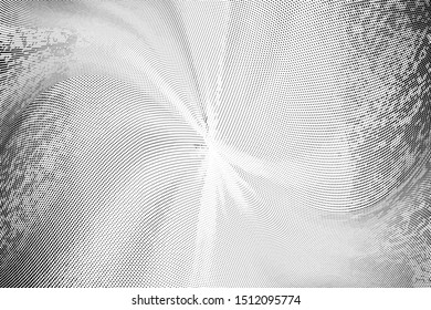Abstract monochrome grunge halftone pattern. Soft dynamic lines. Half tone  geometric vector illustration with dots. Modern black and white polka dots wide background for web design, leaflets, print