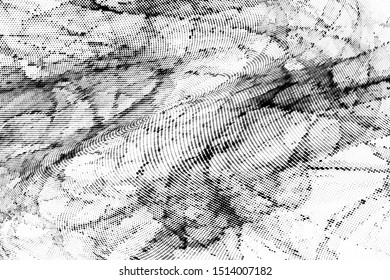 Abstract monochrome grunge halftone pattern. Soft dynamic lines. Half tone black and white wide vector illustration with dots. Modern black and white polka dots wide background for web design, print