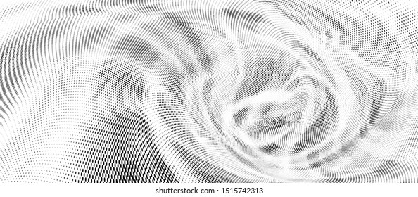 Abstract monochrome grunge halftone pattern. Soft dynamic lines. Half tone black and white wide vector illustration with dots. Modern black and white polka dots wide background for web design, print