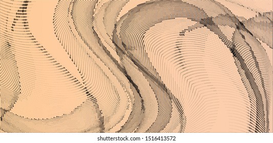Abstract monochrome grunge halftone pattern. Soft dynamic lines. Half tone  wide vector illustration with dots. Modern polka dots wide background for web design, print