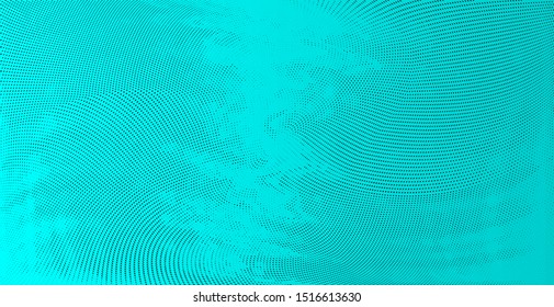 Abstract monochrome grunge halftone pattern. Soft dynamic lines. Half tone blue green vector illustration with dots. Modern polka dots wide background for web design, print