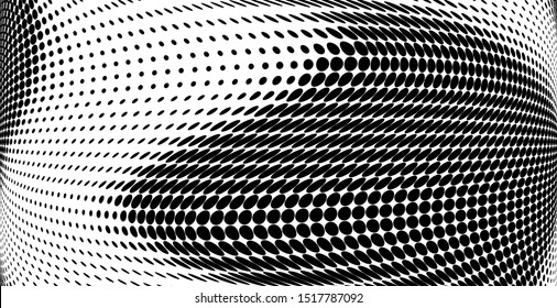 Abstract monochrome grunge halftone pattern. Soft dynamic lines. Half tone black and white wide vector illustration with dots. Modern black and white polka dots wide background for web design, print