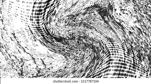 Abstract monochrome grunge halftone pattern. Soft dynamic lines. Half tone black and white wide vector illustration with dots. Modern black and white polka dots wide background for web design, print
