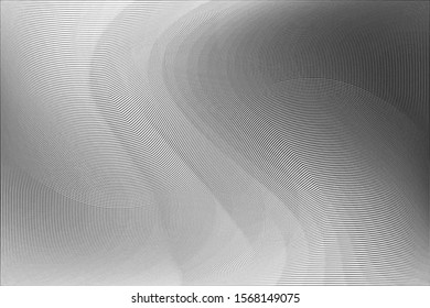 Abstract monochrome grunge halftone pattern. Soft dynamic lines. Half tone  vector illustration with dots. Modern black and white polka dots wide background for web design, brochures, leaflets, print